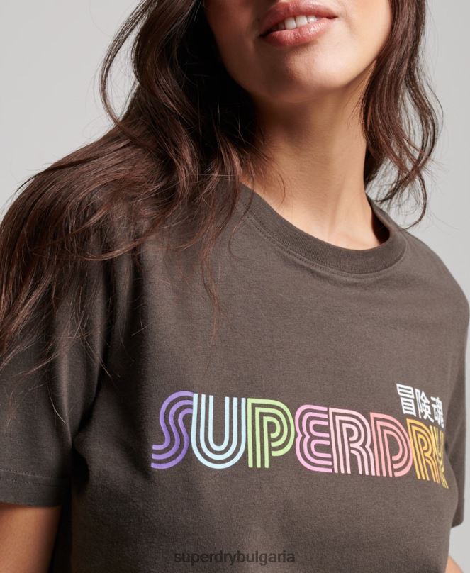 Superdry облекло N00H2683 тъмно сив Жени ретро ретро дъга тениска