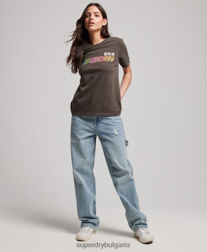 Superdry облекло N00H2683 тъмно сив Жени ретро ретро дъга тениска