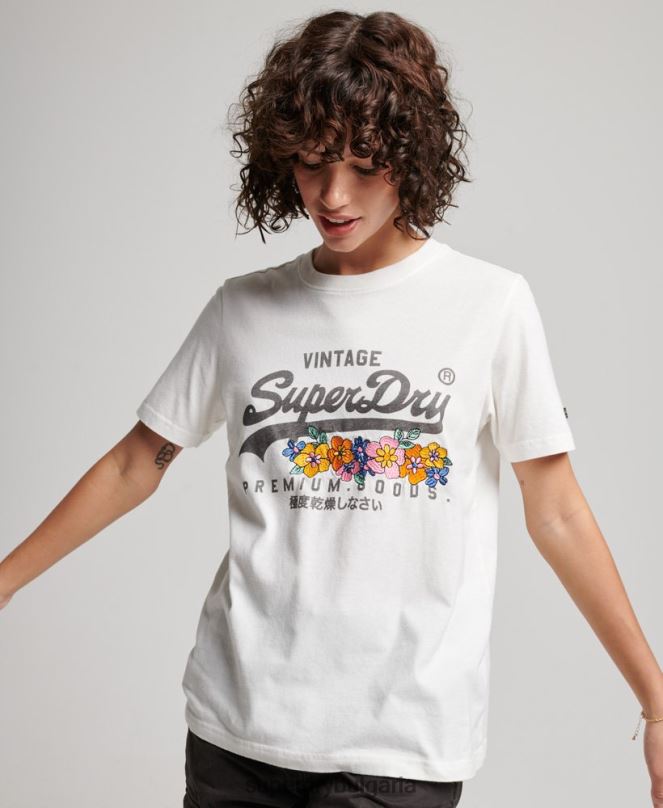 Superdry облекло N00H2684 сметана Жени премиум тениска с ретро лого на цветя