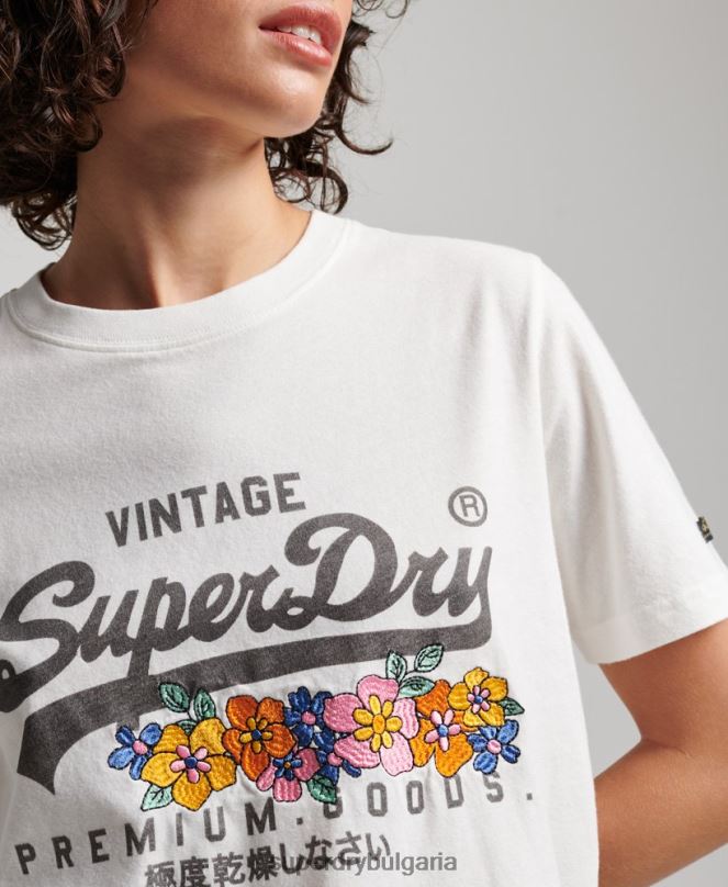 Superdry облекло N00H2684 сметана Жени премиум тениска с ретро лого на цветя