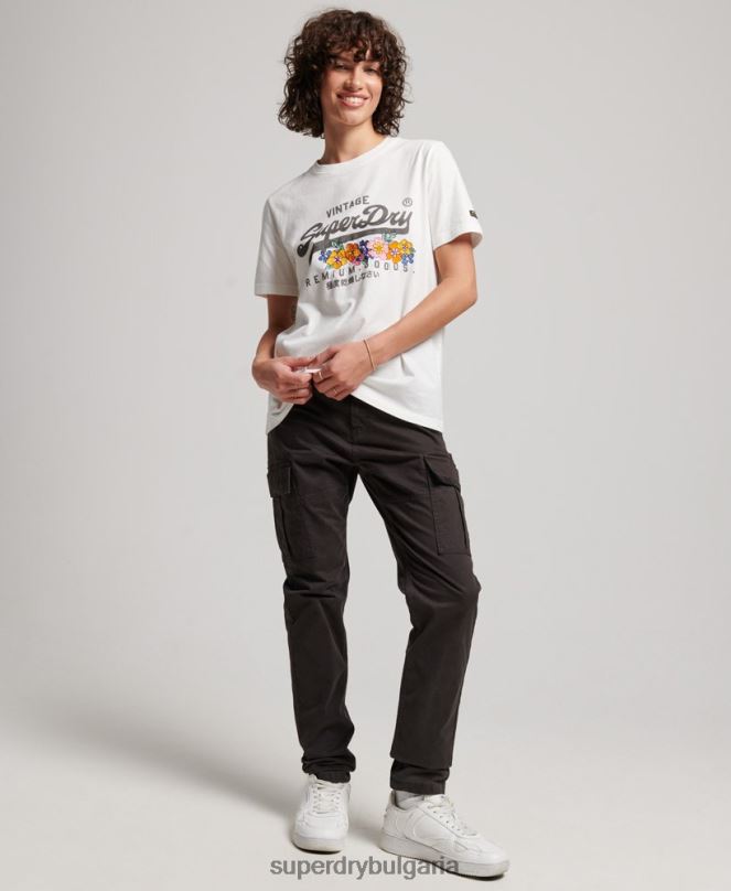 Superdry облекло N00H2684 сметана Жени премиум тениска с ретро лого на цветя