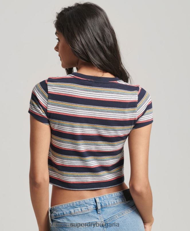 Superdry облекло N00H2686 военноморски флот Жени тениска с винтидж райета