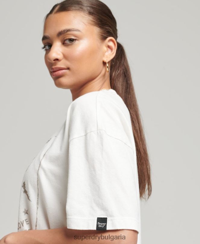 Superdry облекло N00H2687 бяло Жени винтидж небесна тениска