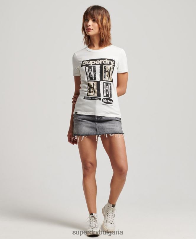 Superdry облекло N00H2688 сметана Жени тениска с lo-fi плакат