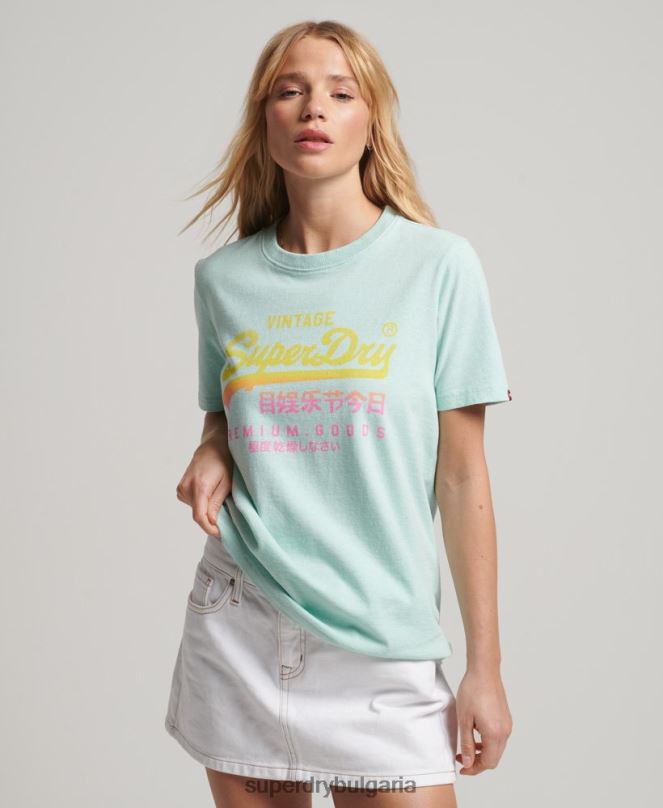 Superdry облекло N00H2689 син Жени премиум избеляла тениска с ретро лого