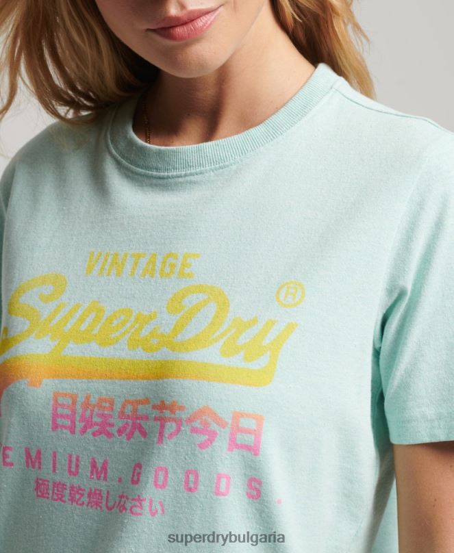 Superdry облекло N00H2689 син Жени премиум избеляла тениска с ретро лого