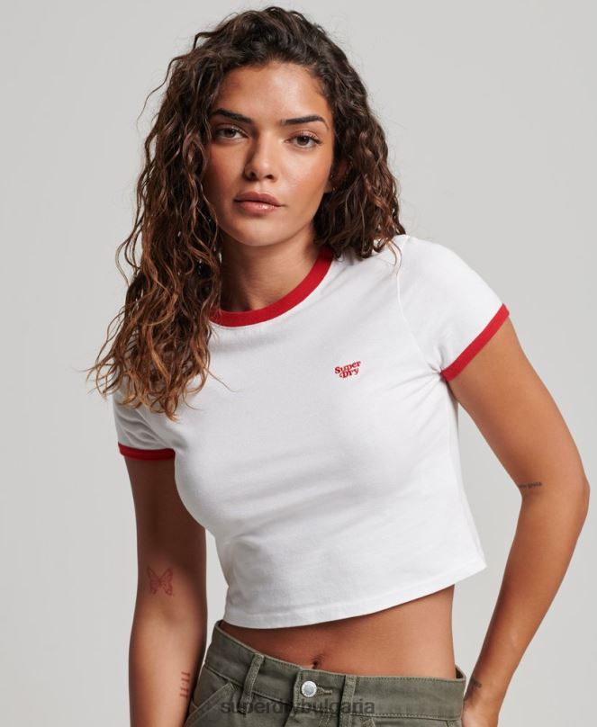 Superdry облекло N00H2691 бяло Жени тениска тип ringer от органичен памук