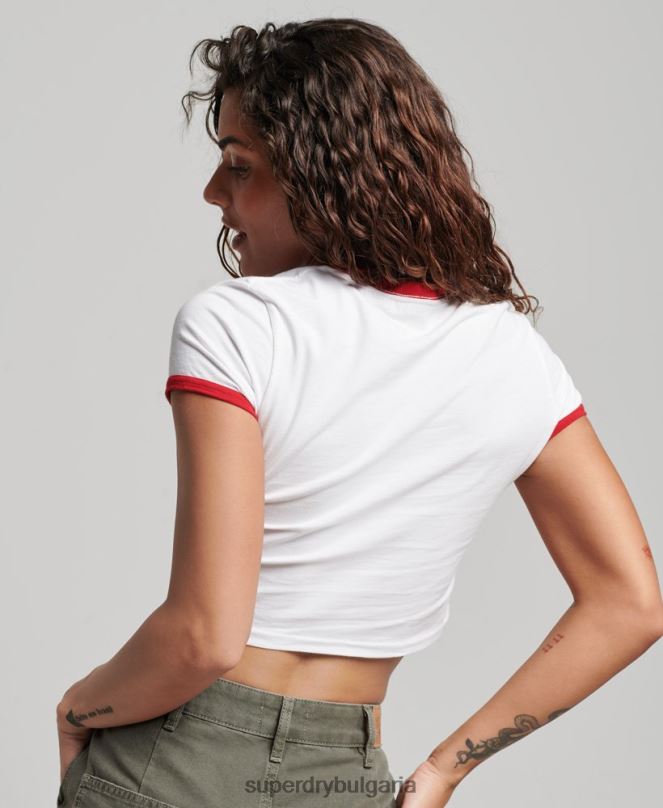Superdry облекло N00H2691 бяло Жени тениска тип ringer от органичен памук