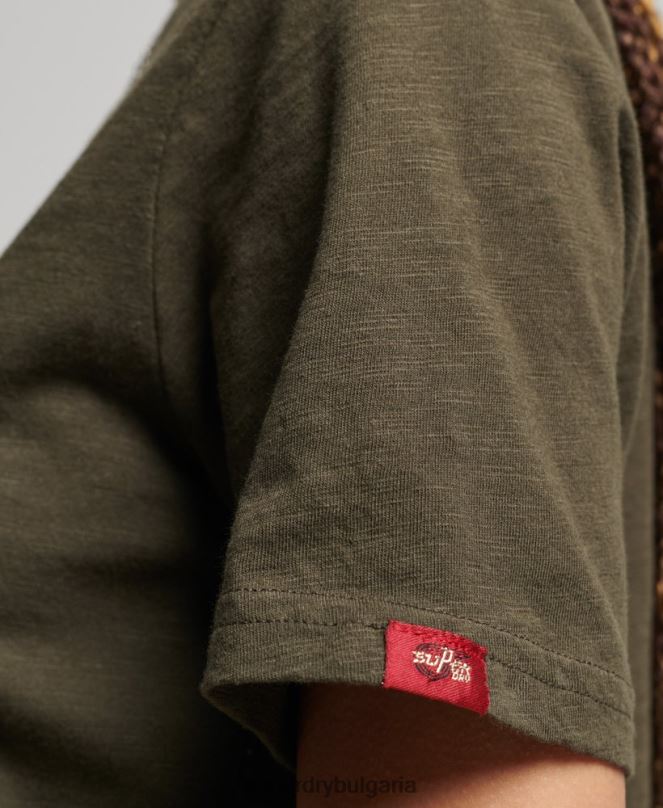 Superdry облекло N00H2696 каки Жени тениска с ретро лого