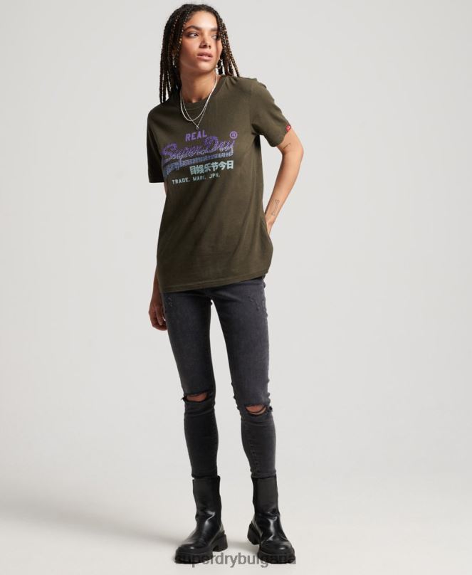 Superdry облекло N00H2696 каки Жени тениска с ретро лого