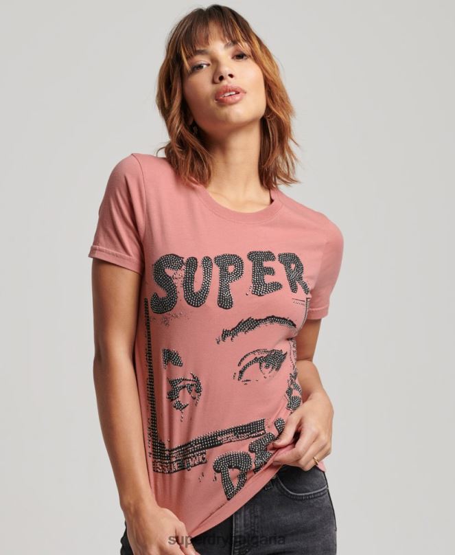 Superdry облекло N00H2698 розово Жени тениска с lo-fi плакат