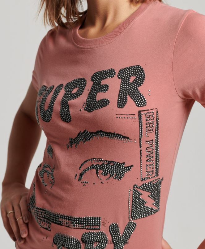 Superdry облекло N00H2698 розово Жени тениска с lo-fi плакат