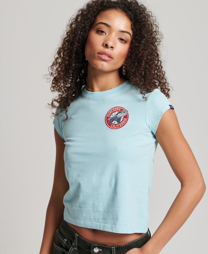 Superdry облекло N00H2699 светло синьо Жени ретро ролка с тениска