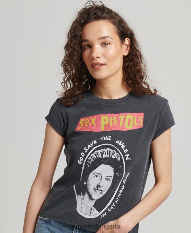 Superdry облекло N00H2703 черен Жени секс пистолети ограничено издание тениска с капачка ръкав