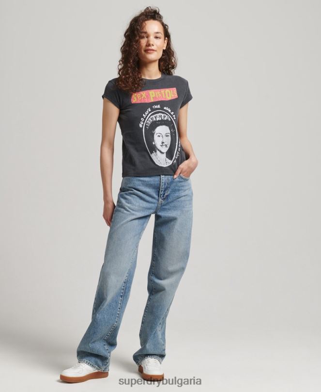 Superdry облекло N00H2703 черен Жени секс пистолети ограничено издание тениска с капачка ръкав