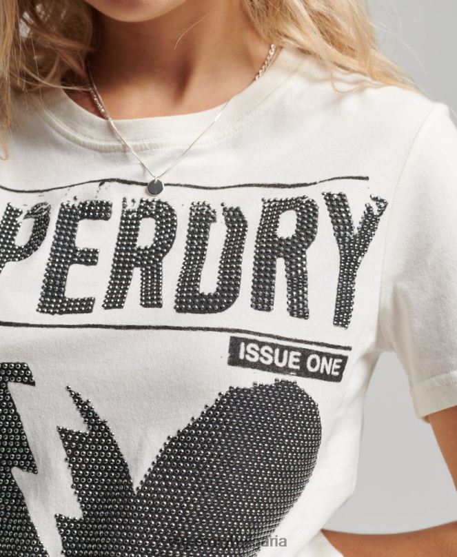 Superdry облекло N00H2704 сметана Жени тениска с lo-fi плакат