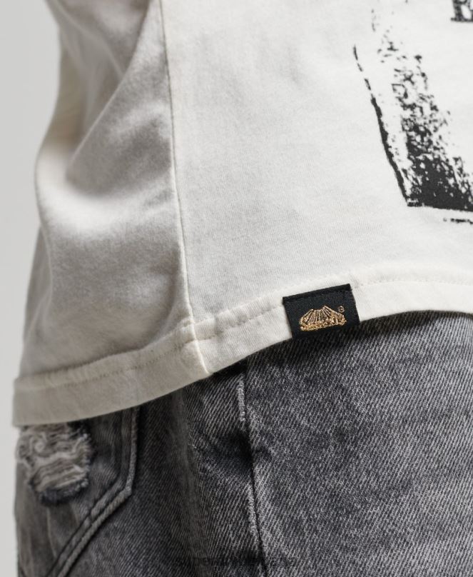 Superdry облекло N00H2704 сметана Жени тениска с lo-fi плакат