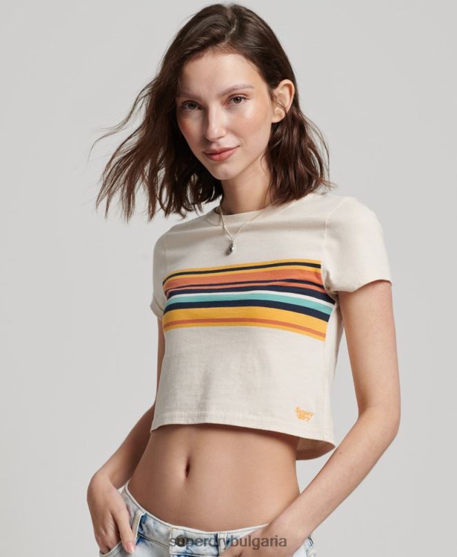 Superdry облекло N00H2705 сметана Жени тениска с винтидж райета