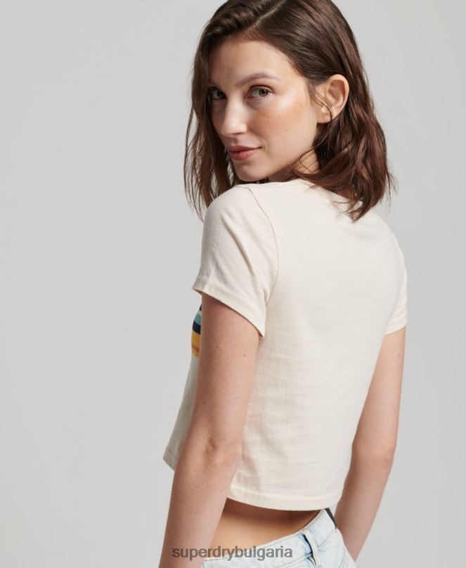 Superdry облекло N00H2705 сметана Жени тениска с винтидж райета