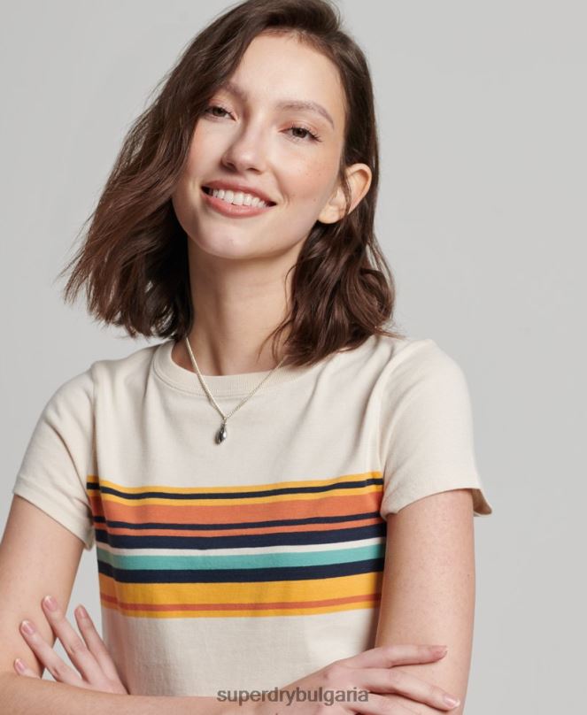 Superdry облекло N00H2705 сметана Жени тениска с винтидж райета