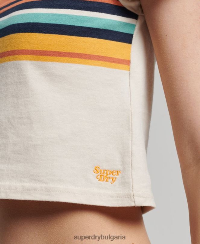 Superdry облекло N00H2705 сметана Жени тениска с винтидж райета