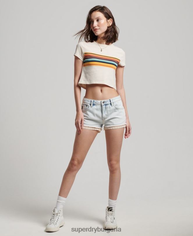 Superdry облекло N00H2705 сметана Жени тениска с винтидж райета