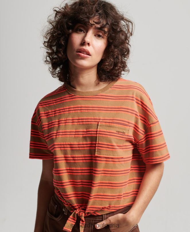 Superdry облекло N00H2707 кафяво Жени ретро тениска с квадратна вратовръзка от органичен памук