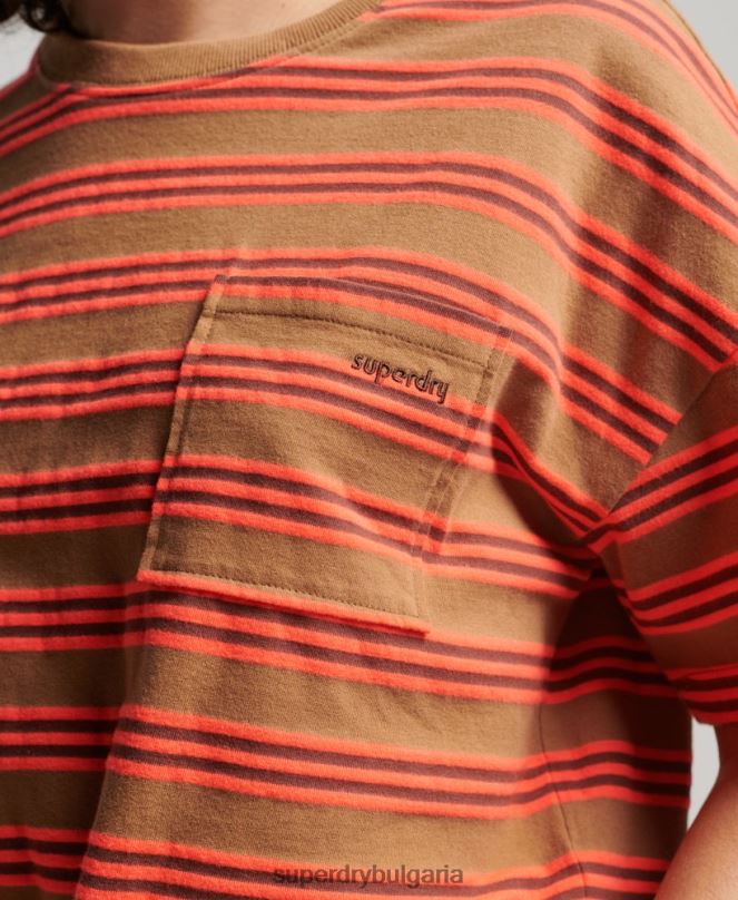 Superdry облекло N00H2707 кафяво Жени ретро тениска с квадратна вратовръзка от органичен памук