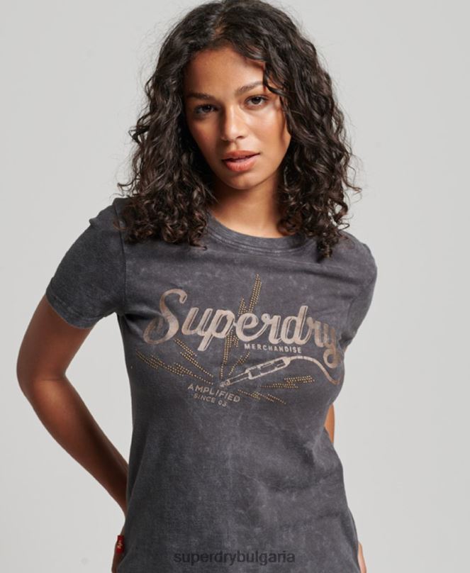 Superdry облекло N00H2708 черен Жени тънка тениска от магазин за ретро стоки
