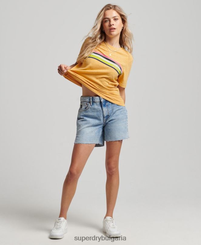 Superdry облекло N00H2710 жълто Жени реколта страхотна тениска за открито