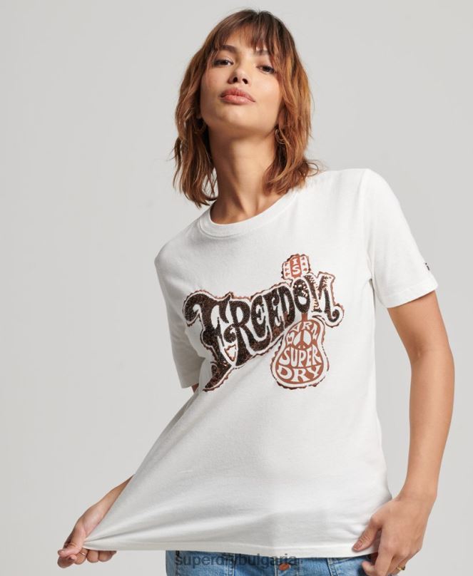 Superdry облекло N00H2711 бяло Жени ретро украсена тениска