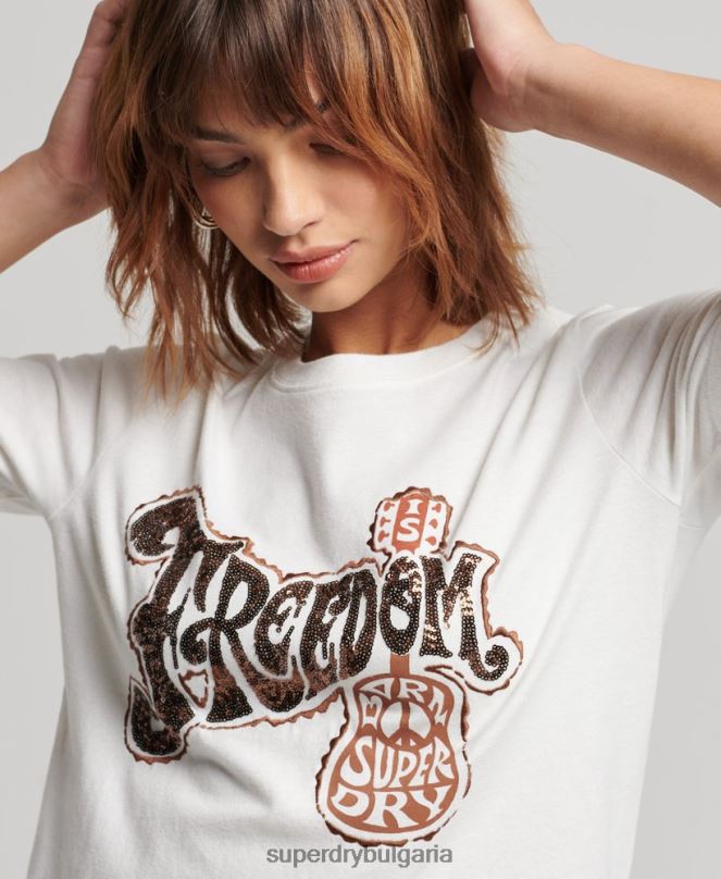 Superdry облекло N00H2711 бяло Жени ретро украсена тениска