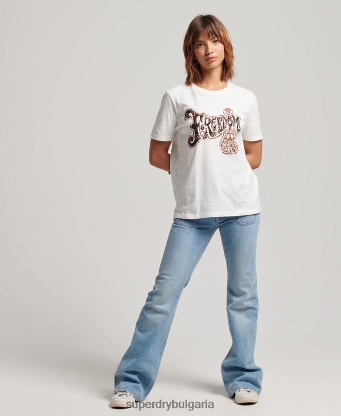 Superdry облекло N00H2711 бяло Жени ретро украсена тениска