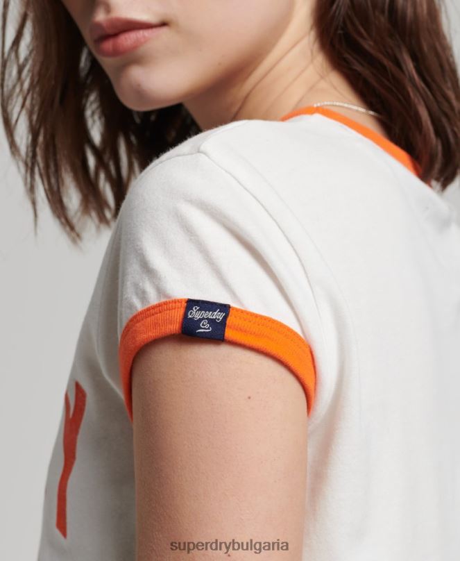 Superdry облекло N00H2713 бяло Жени винтидж атлетична тениска тип звънец