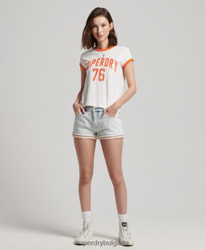 Superdry облекло N00H2713 бяло Жени винтидж атлетична тениска тип звънец