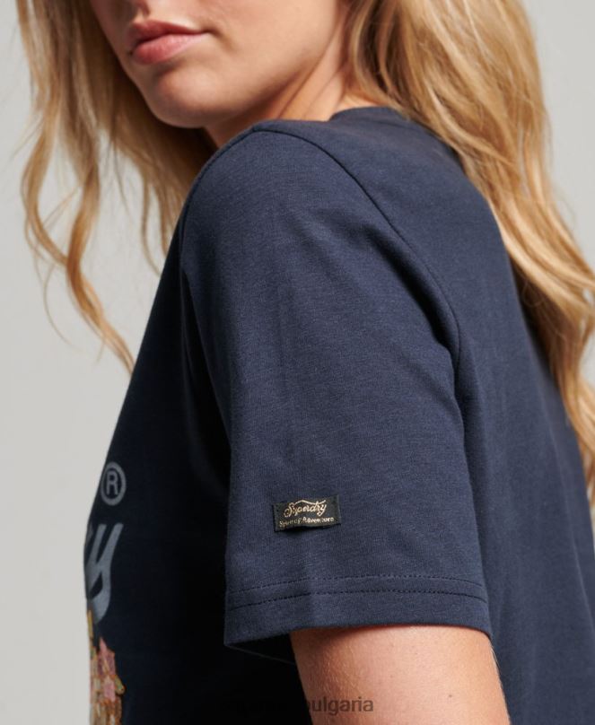 Superdry облекло N00H2714 военноморски флот Жени премиум тениска с ретро лого на цветя