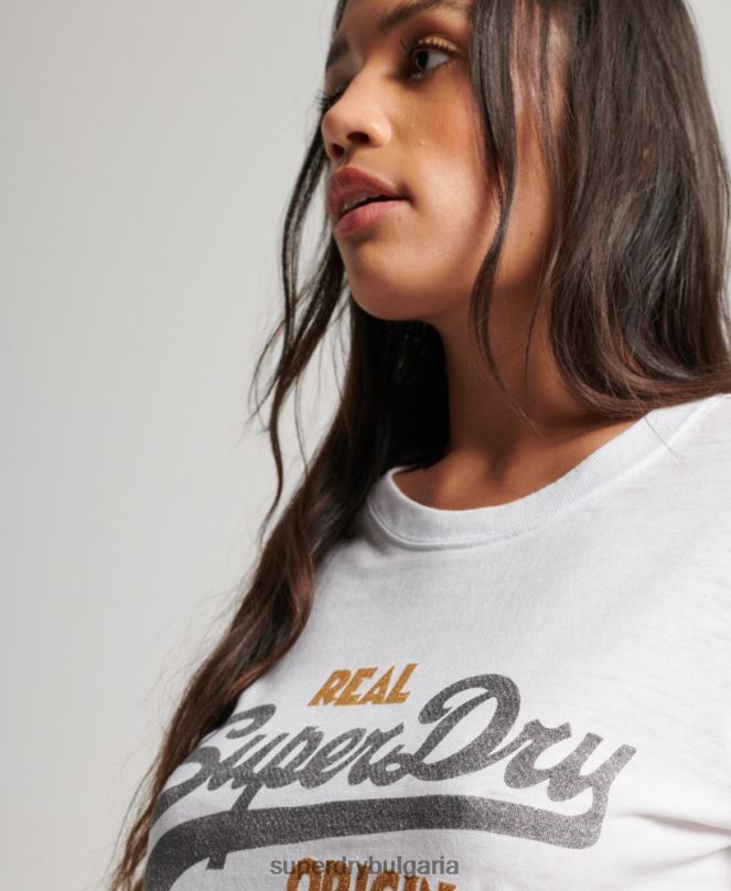 Superdry облекло N00H2715 бяло Жени ретро тениска с лого burnout