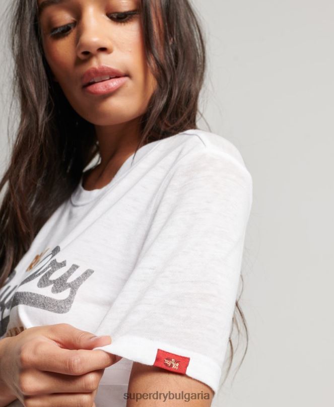 Superdry облекло N00H2715 бяло Жени ретро тениска с лого burnout
