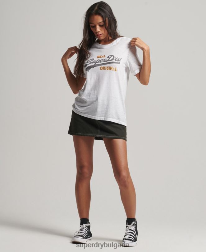 Superdry облекло N00H2715 бяло Жени ретро тениска с лого burnout