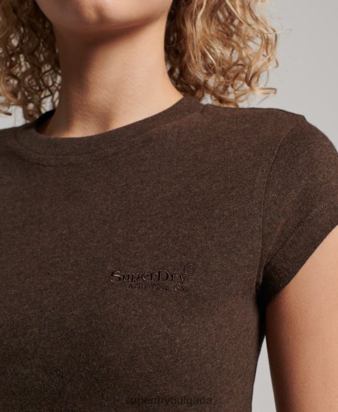 Superdry облекло N00H2716 кафяво Жени ретро тениска с капачка и ръкав с лого