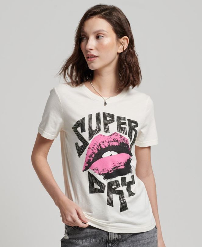 Superdry облекло N00H2717 бяло Жени тениска с lo-fi плакат
