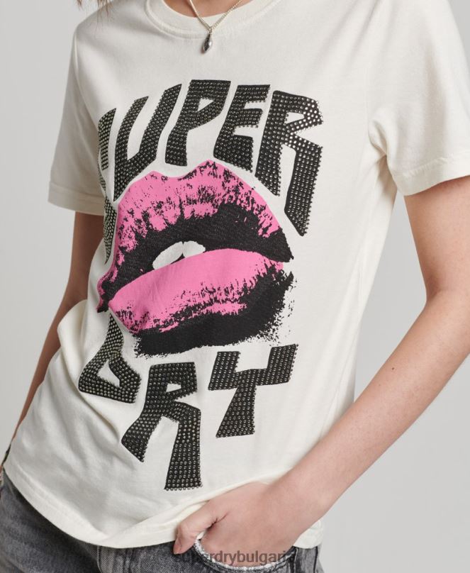Superdry облекло N00H2717 бяло Жени тениска с lo-fi плакат