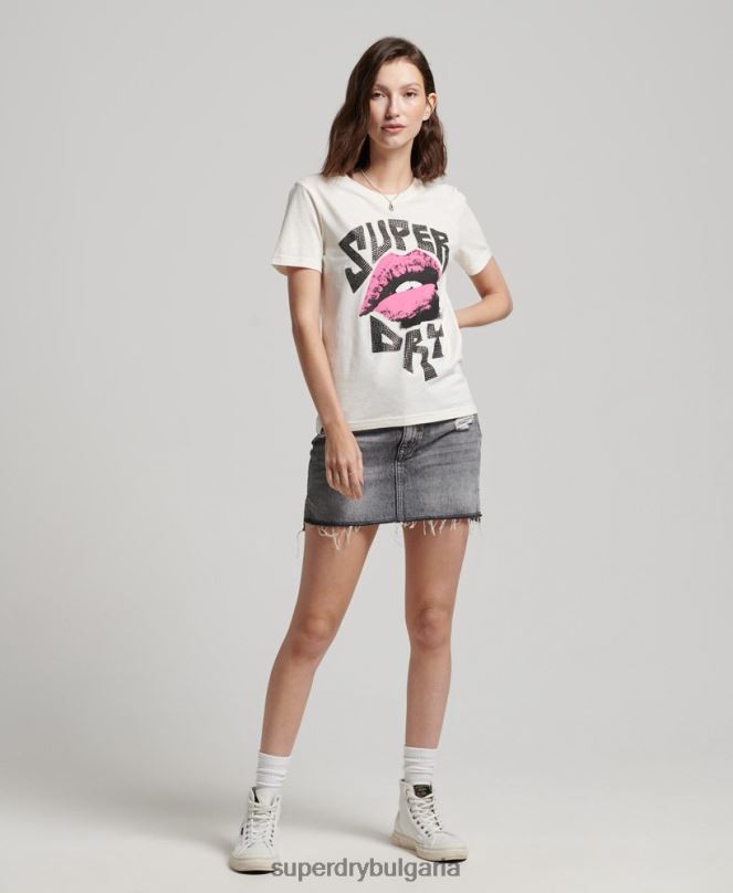 Superdry облекло N00H2717 бяло Жени тениска с lo-fi плакат