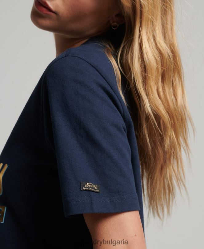 Superdry облекло N00H2720 военноморски флот Жени японска тениска с винтидж графично лого