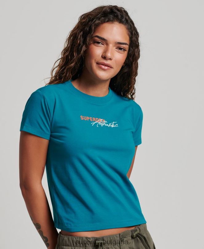Superdry облекло N00H2721 тюркоаз Жени графична тениска от 90-те
