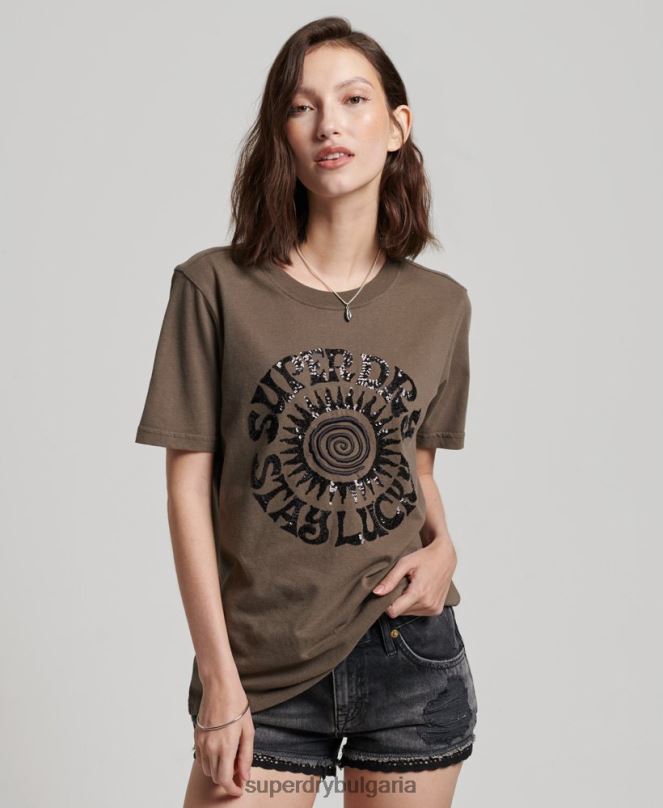 Superdry облекло N00H2722 каки Жени ретро украсена тениска
