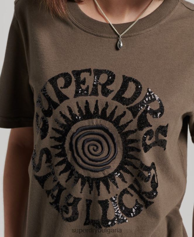 Superdry облекло N00H2722 каки Жени ретро украсена тениска