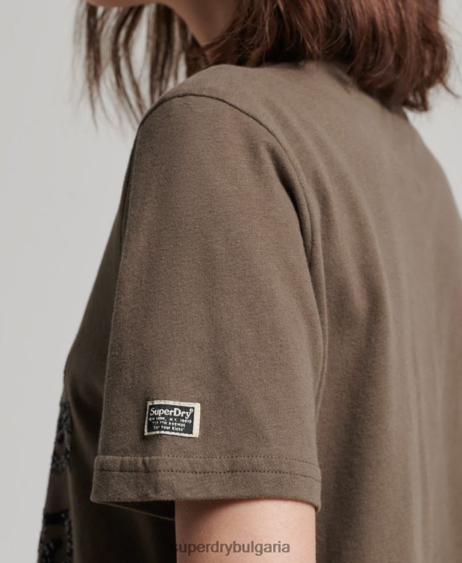 Superdry облекло N00H2722 каки Жени ретро украсена тениска