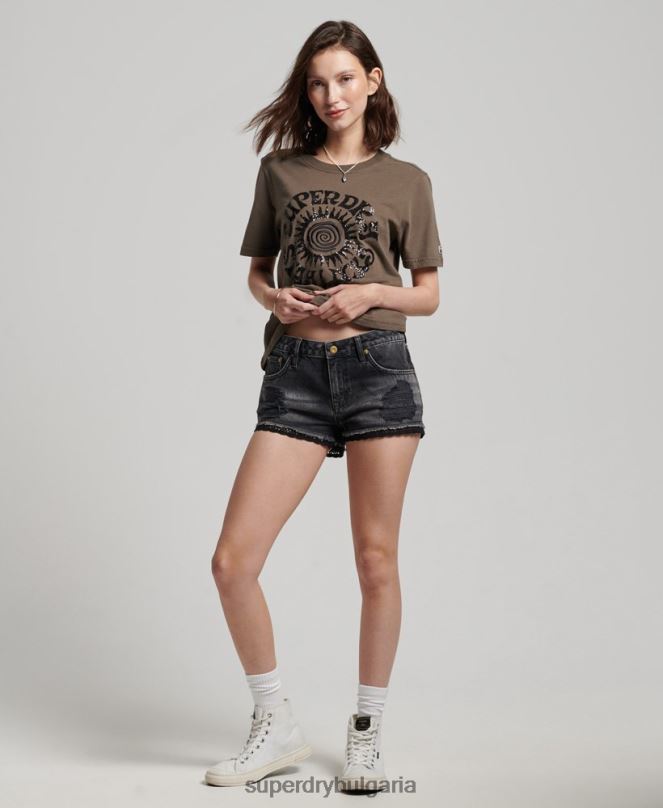 Superdry облекло N00H2722 каки Жени ретро украсена тениска