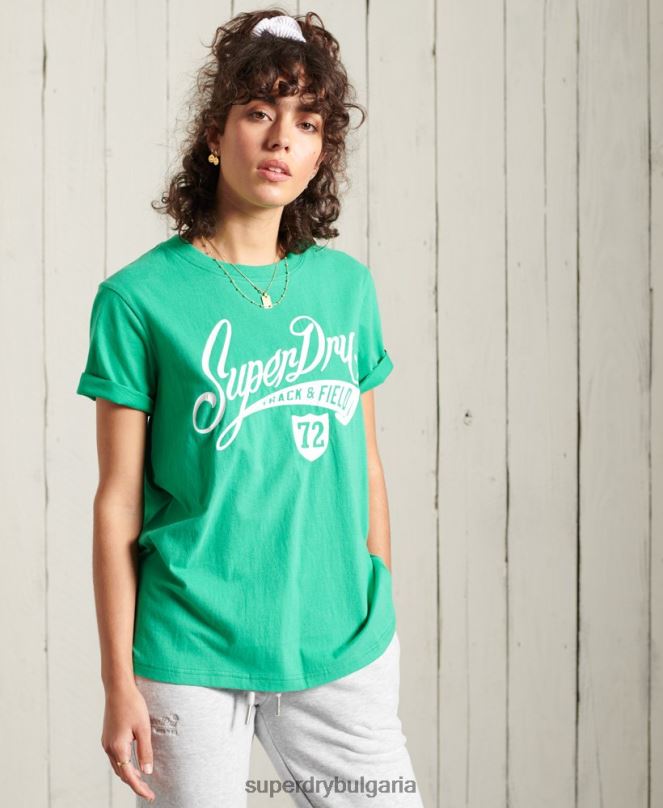 Superdry облекло N00H2726 тюркоаз Жени колегиална кали щатска тениска